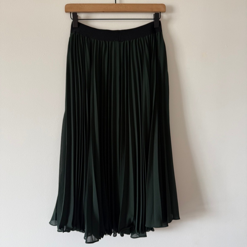 She + Sky Hunter Green Pleated Midi Skirt Elastic Waist SS1813 Large NWT